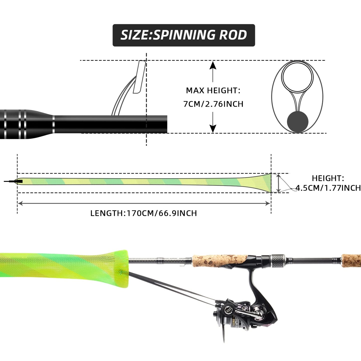 SF Standard Spinning Rod Sock Fishing Rod Sleeve Rod Cover Braided Mesh Rod Protector Pole Gloves Fishing Tools for Spinning Fishing Rod Green-Gold-2PCS Fit Spinning Rod 6-1/2FT to 7-1/2FT