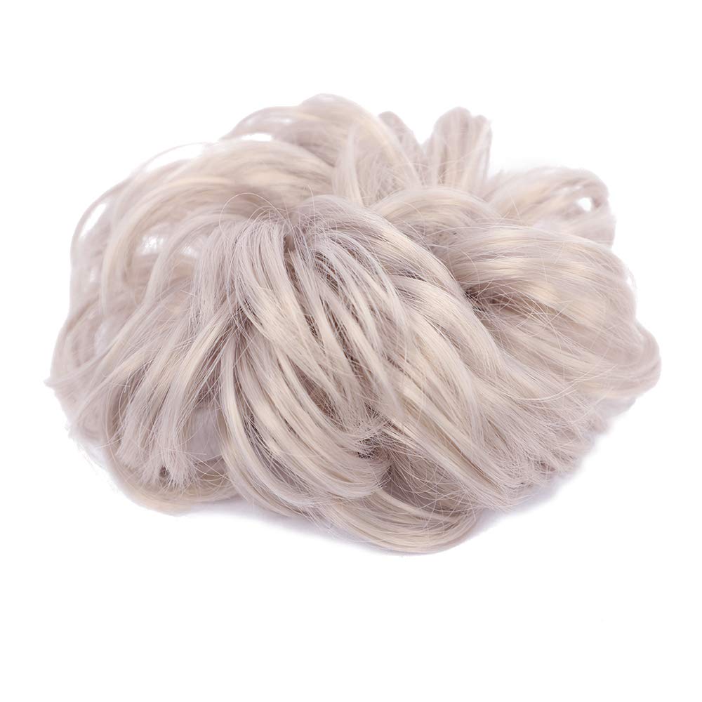 MORICA 1PCS Messy Hair Bun Hair Scrunchies Extension Curly Wavy Messy Bun Hair Synthetic Chignon Hairpieces for Women (T4503# (Silver Grey))