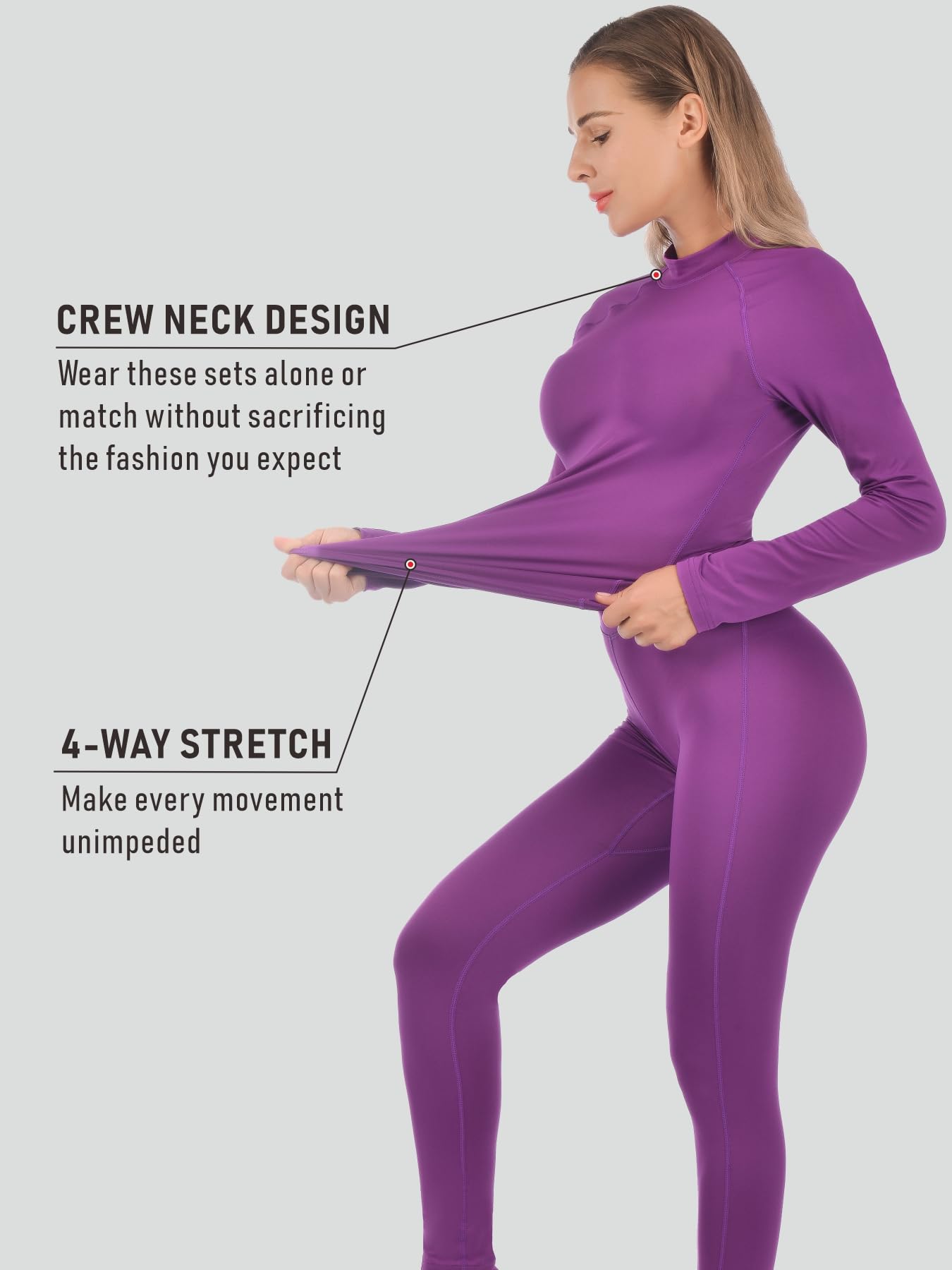 qualidyne Thermal Underwear for Women Long Johns Ultra-Soft Base Layer Pajama Set Winter Cold Weather Top and Bottom Purple