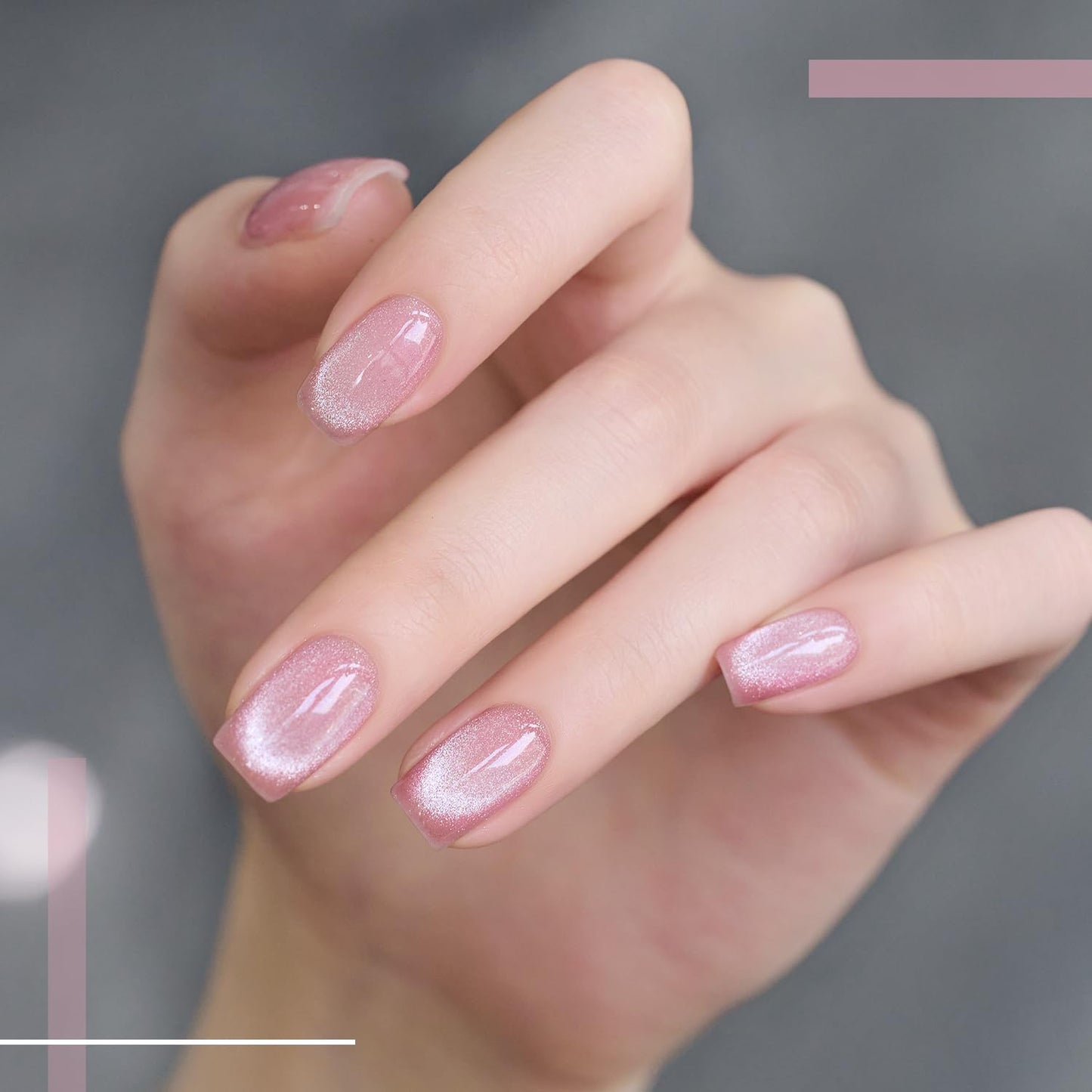 GAOY Cat Eye Gel Nail Polish, 16ml Pink Glitter Holographic Nail Polish with Magnet, Reflective Translucent UV Gel, 2219 Dazzling Pink