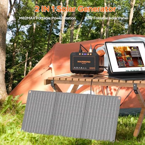 MARBERO Solar Generator 111Wh Portable Power Station with Solar Panel 30W Included Power Bank with AC Outlet 120W Surge for Home Outages Camping Outdoor Adventure Emergency
