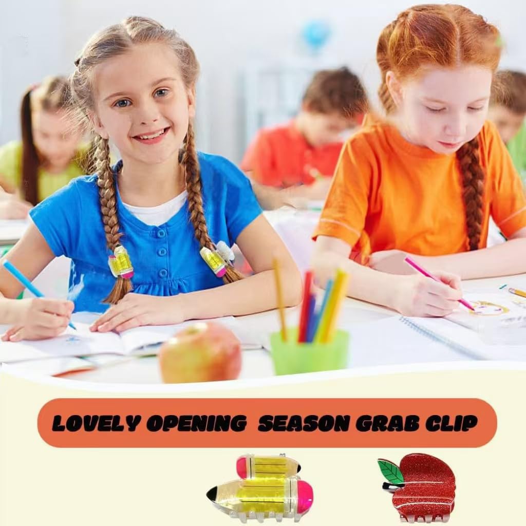 2 Pcs Red Apple Hair Clips, Acetate Yellow Pencil Claw Clips for Women Girls Cute Stylish Hair Accessories Student Back to School Hair Jaw Barrettes Teacher Appreciation Gifts