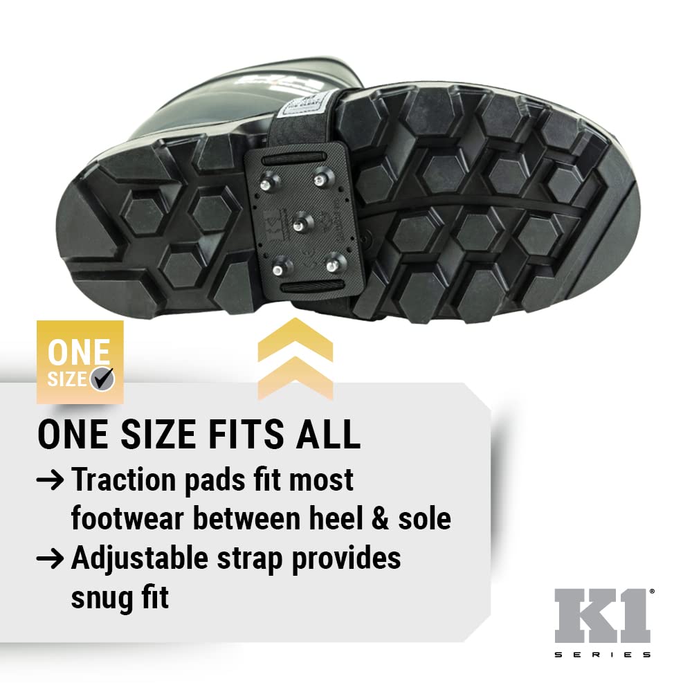 K1 Mid-Sole Ice Cleats - Rotatable Traction Aids For Shoes/Boots - Indoor/Outdoor, Climbing, Driving - High Profile - Black