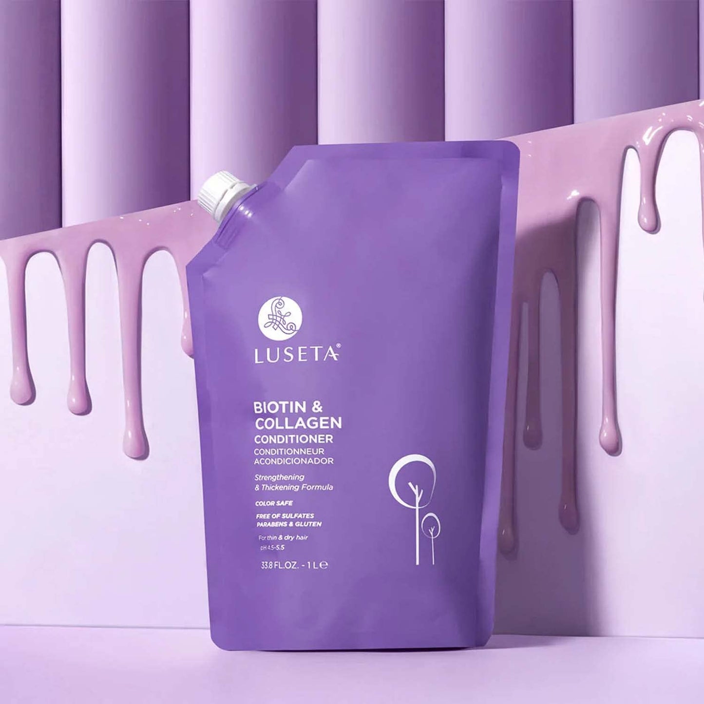 Luseta Biotin & Collagen Conditioner Pouch 33.8oz Thickening & Strengthening for Thin and Fine Hair, Hydrating Hair Growth, Repair Damaged Hair for Men and Women, Sulfate Free