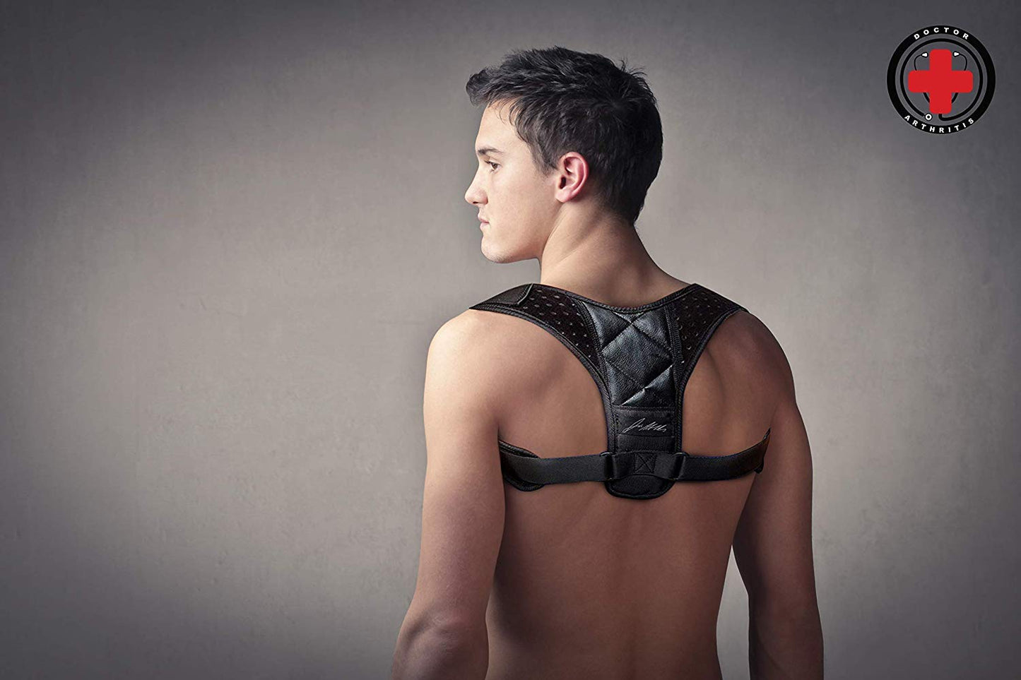 Dr. Arthritis Doctor Developed Posture Support/Posture Correct/Stabilizer/Back Brace & Handbook - Fully Adjustable for Upper & Lower Back Pain. Suitable for Men & Women (Black, M)