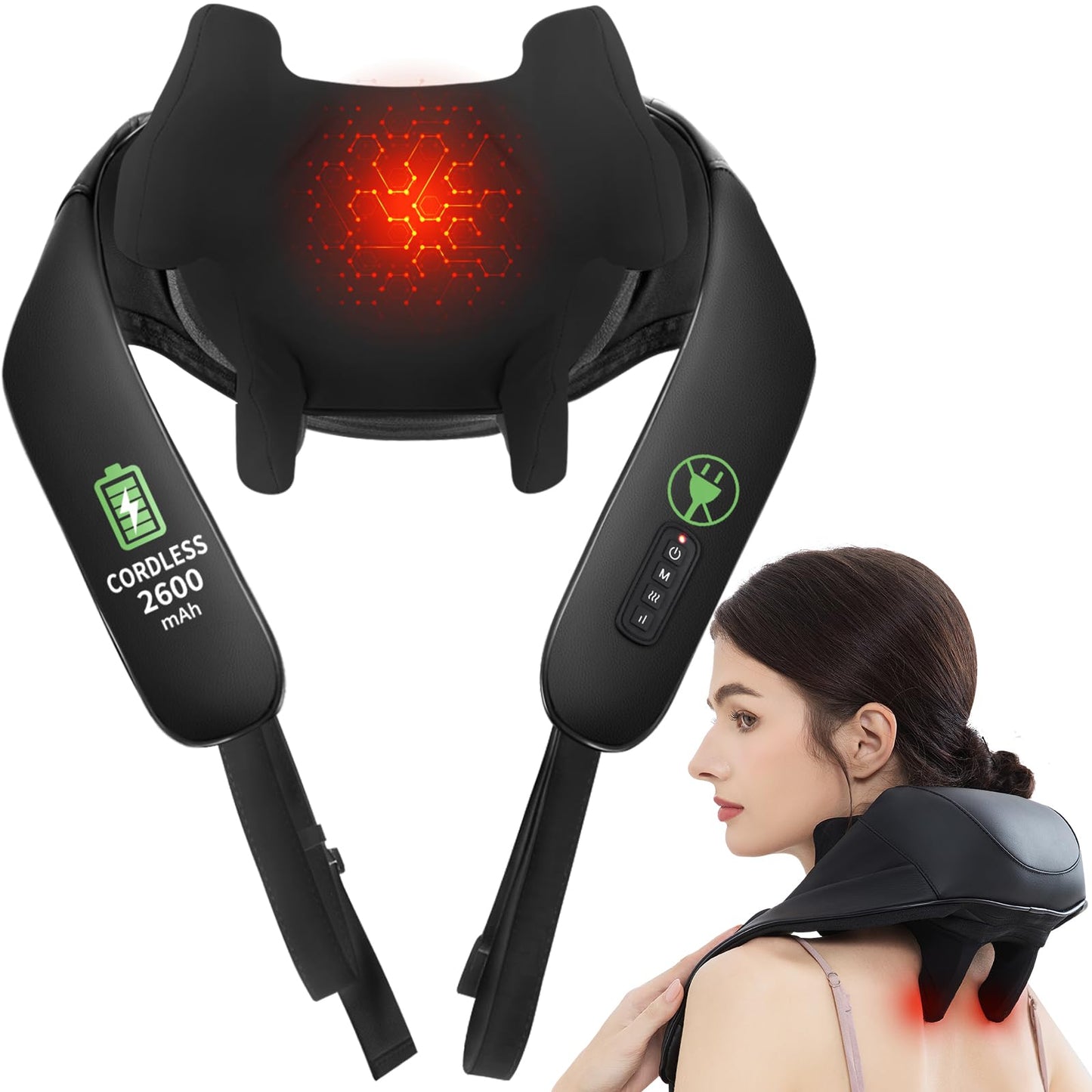 MASGRE Shiatsu Neck and Back Massager with Heat, Upgraded 2600mAh Cordless Shoulder Massager Deep Tissue 6D Kneading, Massages Pillow for Neck, Back, Shoulder, Foot, Body Gifts for Fathers Mom Dad