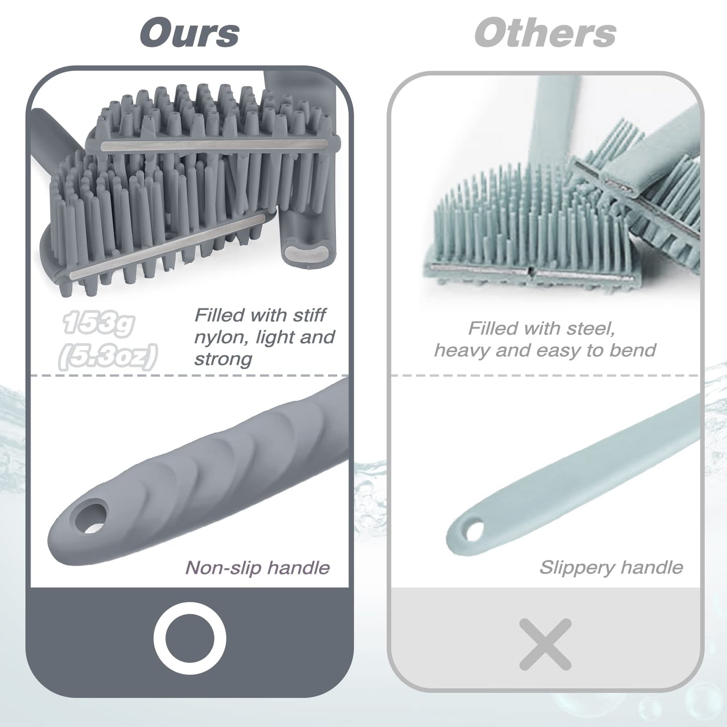 Manmihealth Silicone Back Scrubber(Thick Bristles) & Soft Bath Glove Set, Super-Exfoliating Body Scrubber & Super-Lathering Shower Brush Combination, with a Free Hook.(Gray)