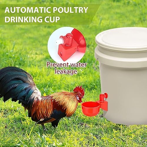 24 Pcs Chicken Feeder Kit and 24 Pcs Water Cup Kit, Gravity Poultry Waterer Cup and Poultry Feeder Port Set with Hole Saw and Sealing Tape, Chicken Feeder No Waste for Duck Bird Quail