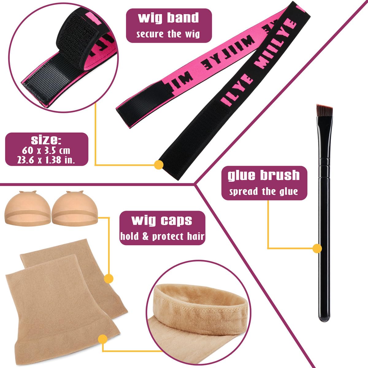 Clear Wig Bond Glue 1oz/30ml with Wig Band, Wig Caps |Swimming Allowed| Waterproof Wig Glue for Front Lace Wig Extremely Strong Hold Lace Glue for Wigs, Wig Install Kits (1oz Wig Glue+1oz Remover)