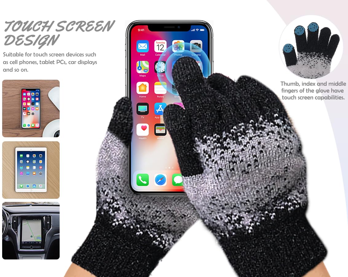 Winter Beanie Hat Scarf Gloves, Warm Fleece Lined Knit Beanie Hat Long Scarf & Touch Screen Gloves for Women Cold Weather Set