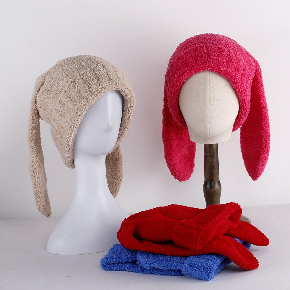 Avilego Y2k Bunny Ear Hats for Women Cute Skull Cap Fluff Warm Beanie Hat for Fall Winter Cold Weather Gift 2023