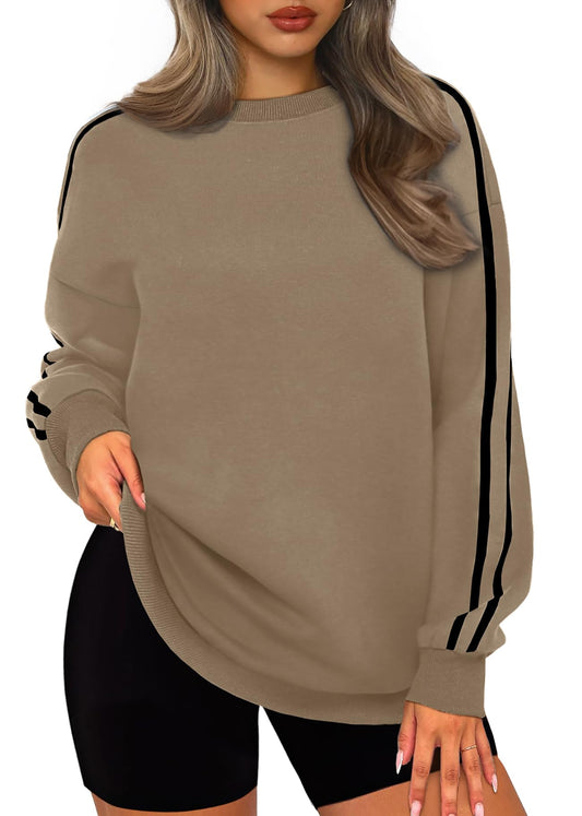 WIHOLL Womens Tops Oversized Shirts Pullover Long Sleeve Fall Sporty Shirts Color Block Loose Fit Green Winter Clothes XL