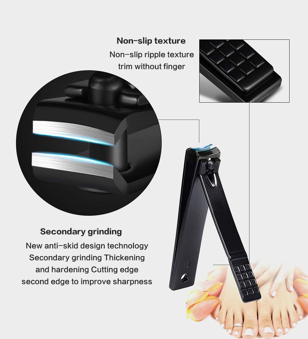 Nail Clippers Sets High Precisio Stainless Steel Nail Cutter Pedicure Kit Nail File Sharp Nail Scissors and Clipper Manicure Pedicure Kit Fingernails & Toenails with Portable Stylish case (Black)