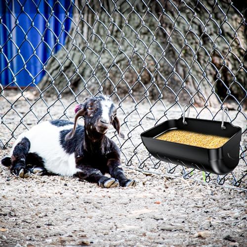 Goat Feeders Hanging 3 Pack 3.5 Quart, Chicken Waterer Feeder Trough for Poultry Livestock Black