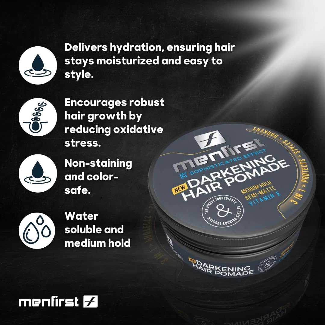 MENFIRST - Hair and Beard Pomade for Men - Instant Gray Coverage for Medium Brown to Black Styling Paste - Darkens White Hair Like a Wax - 1 Pack