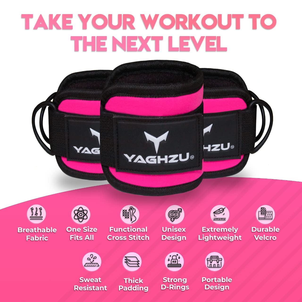 YAGHZU Ankle Straps for Cable Machines Women - Adjustable Gym Ankle Strap for Cable Machine, Neoprene Padded Cable Straps, Durable Leg Strap with Cable Cuff, Glute Kickback Ankle Strap with D Rings