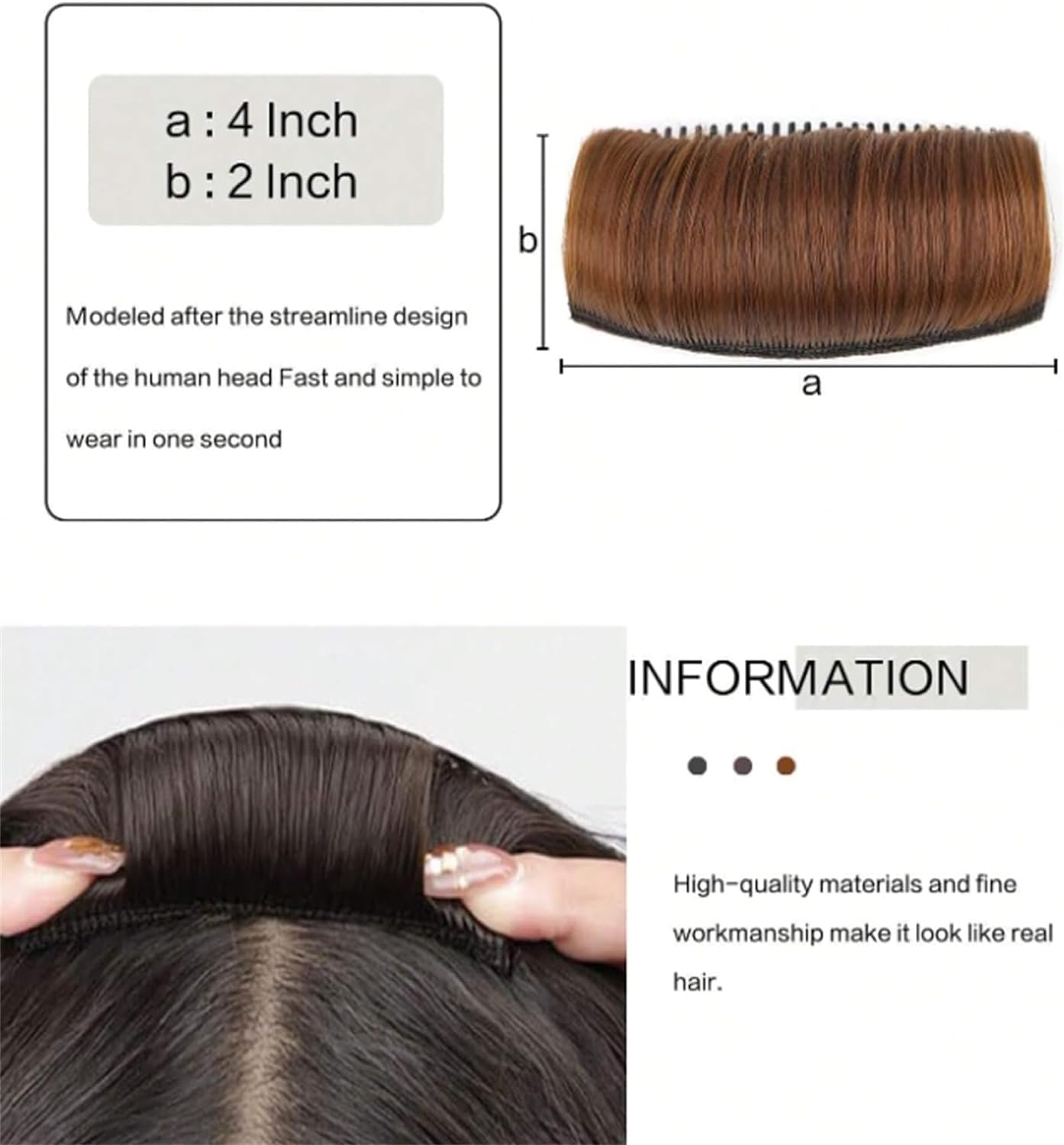 Invisible Hair Pad, 2025 Upgrade Natural Fluffy Clips, Blonde Styling Insert Tool, Hair Bump Clip for Volume (Light Brown*2)