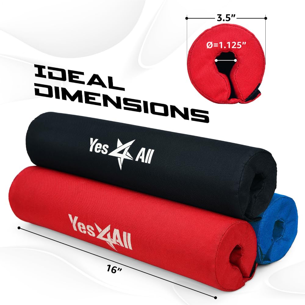 Yes4All Barbell Foam Nylon Bar Pad/PVC Bar Pad - 16 Inch Barbell Pad for Squats, Lunges & Hip Thrust (Bar Pad - Nylon - Red), Model Number: NW1L1