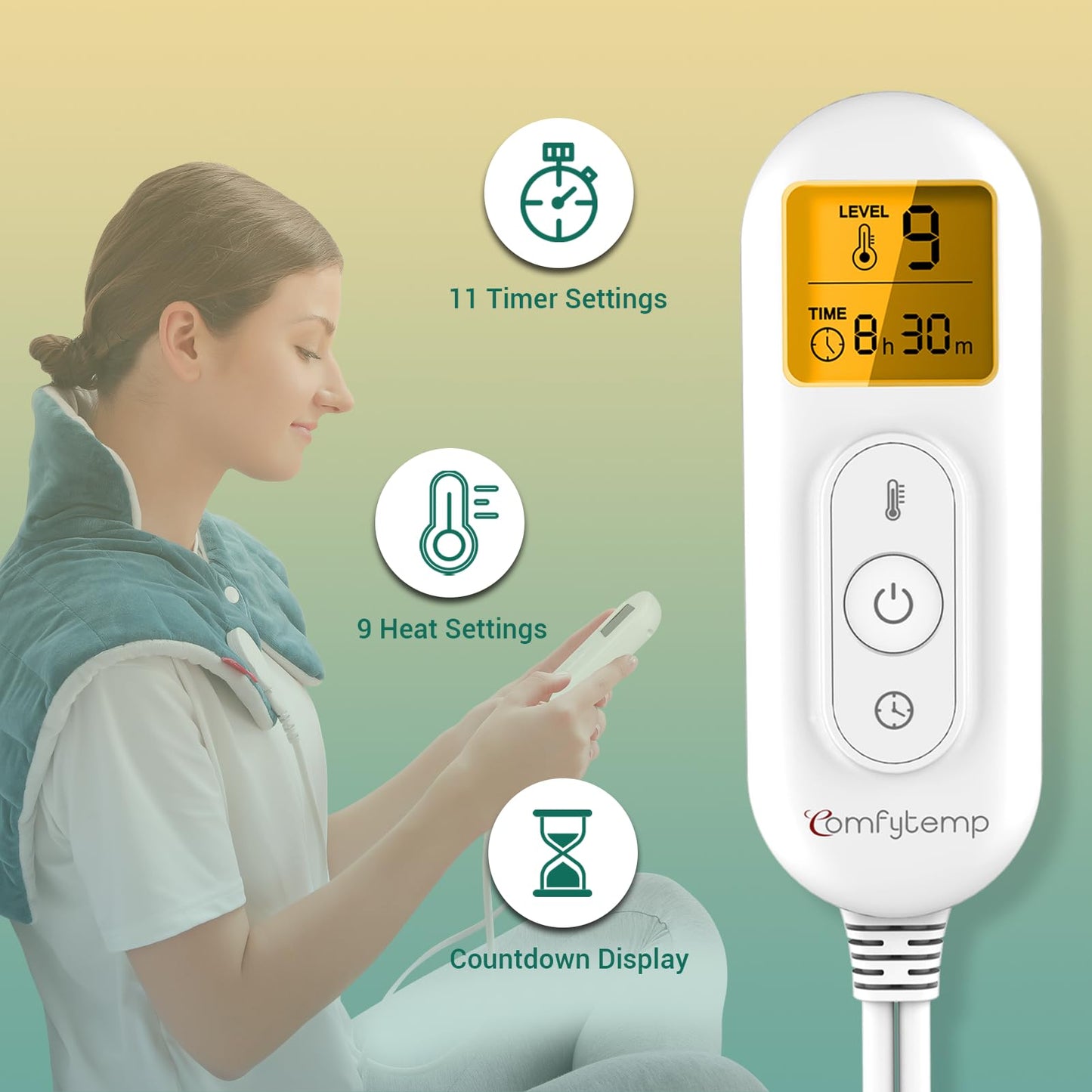 Comfytemp Heating Pad for Neck and Shoulders and Back, 2.6lb Weighted Electric Heat Pad for Pain Relief, Large Heated Wrap, 9 Heat Settings, 11 Auto-Off, Gifts for Women Men Mom Dad