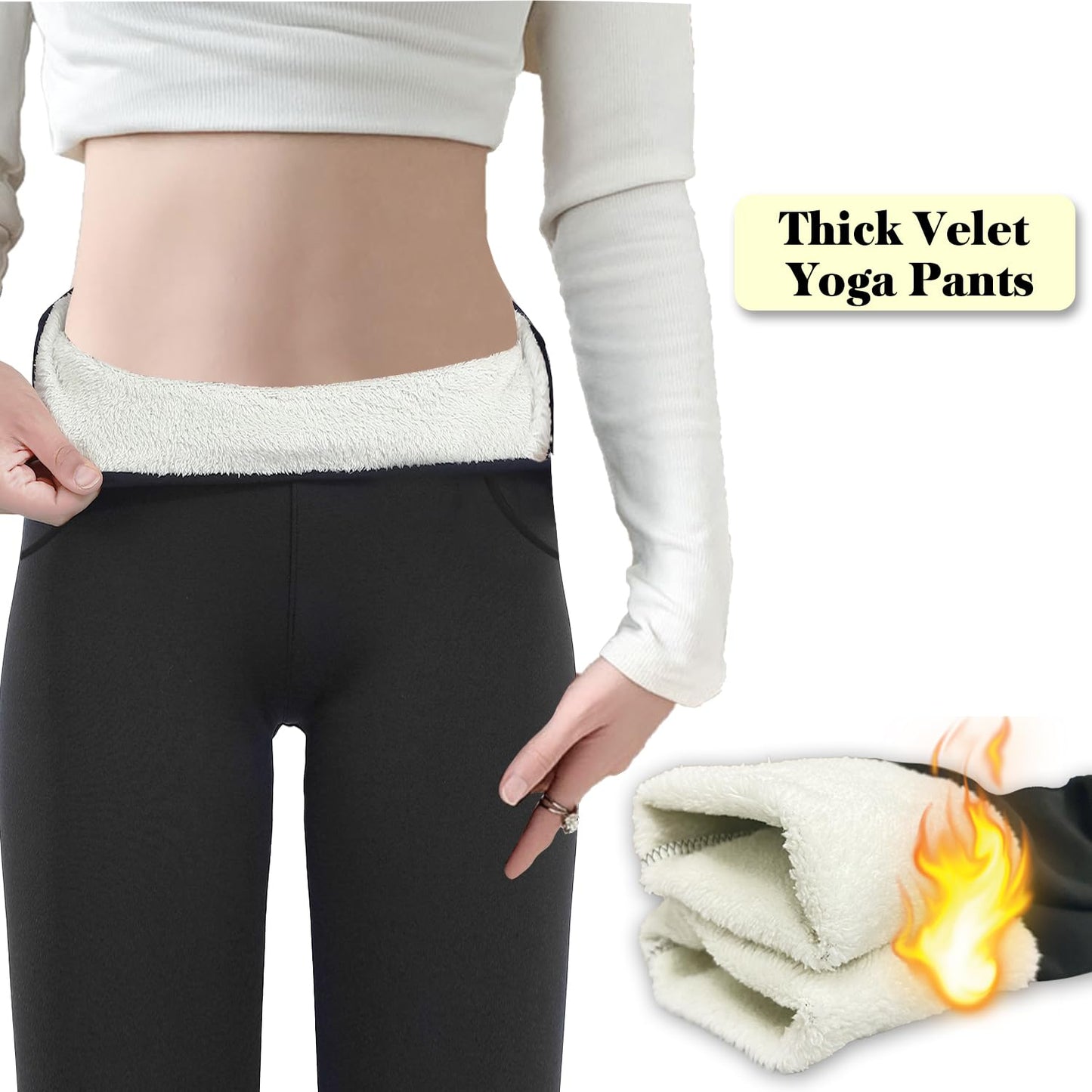 Ninejuize Fleece Lined Yoga Leggings with Pockets for Women Athletic Pants High Waist Winter Warm Thermal Tights