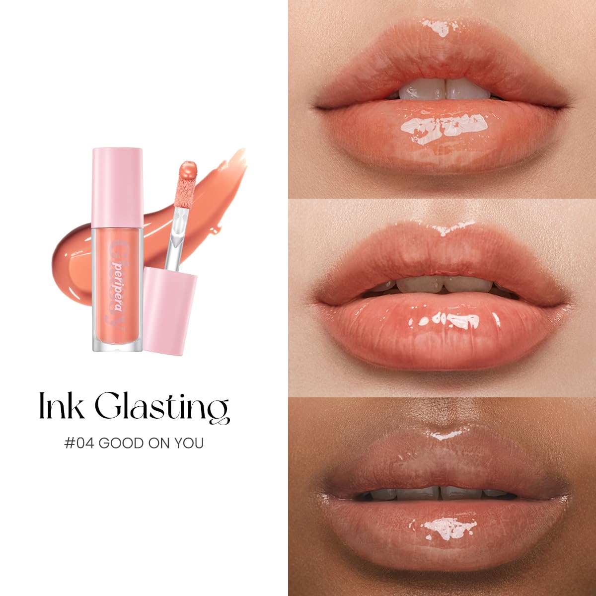 Peripera Ink Glasting Lip Gloss | Non-Sticky, High-Shine, 4XL Wand For Easy Application, Comfortable, Plumping, Fuller-Looking Lips, Moisturizing, Long-Lasting, Vegan (004 GOOD ON YOU)