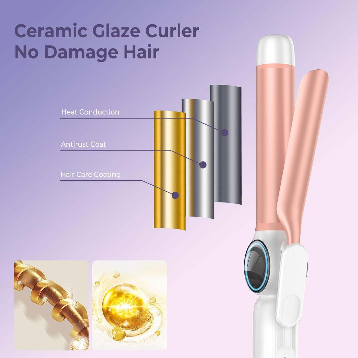 Cordless Curling Iron 9000 mAhUSB Rechargeable, 4 Temps Setting Cordless Hair Curlers, 280°F-400°F Travel Cordless Curling Wand, Wireless Ceramic Hair Styling Tools Hot Rollers Hair Curlers