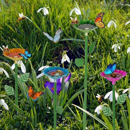 4 Pack Bee Watering Station, Bee Bath for Garden Metal Bee Water Feeder with Flower Design, Colorful Butterfly Bee Bath Bowl for Outdoor Garden Yard Decor (Red,Green,Blue,Yellow)