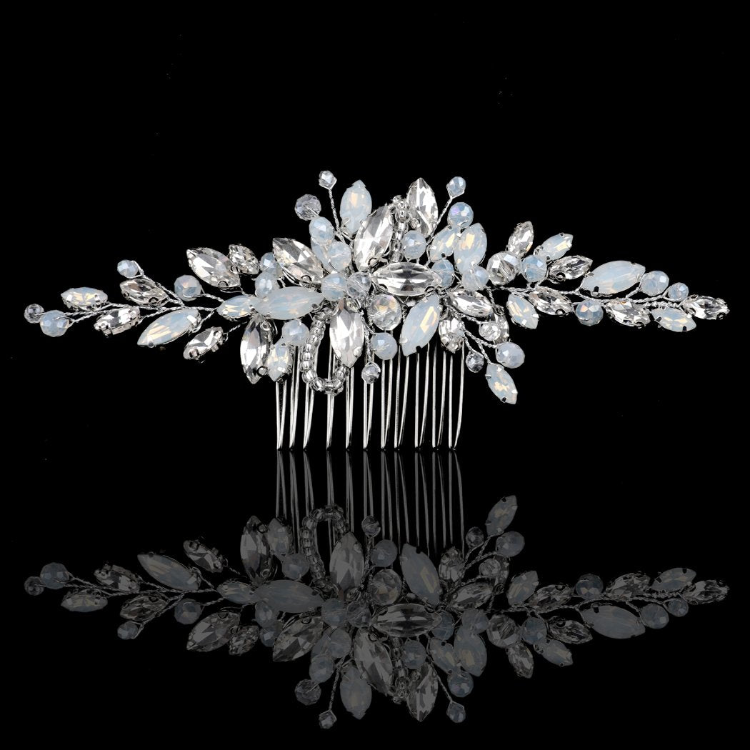Yean Wedding Hair Comb Silver Rhinestones Opal Crystal Vintage Bridal Hair Clips Accessories for Brides and Bridesmaids