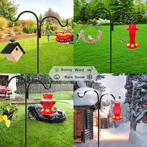 Gtongoko Double Shepherds Hook for Outdoor, 76 Inch Bird Feeder Pole with 5 Prongs Base, 5/8 Inch Thick Heavy Duty Adjustable Garden Hook for Hanging Plant, Lantern, Hummingbird Feeder, 1 Pack