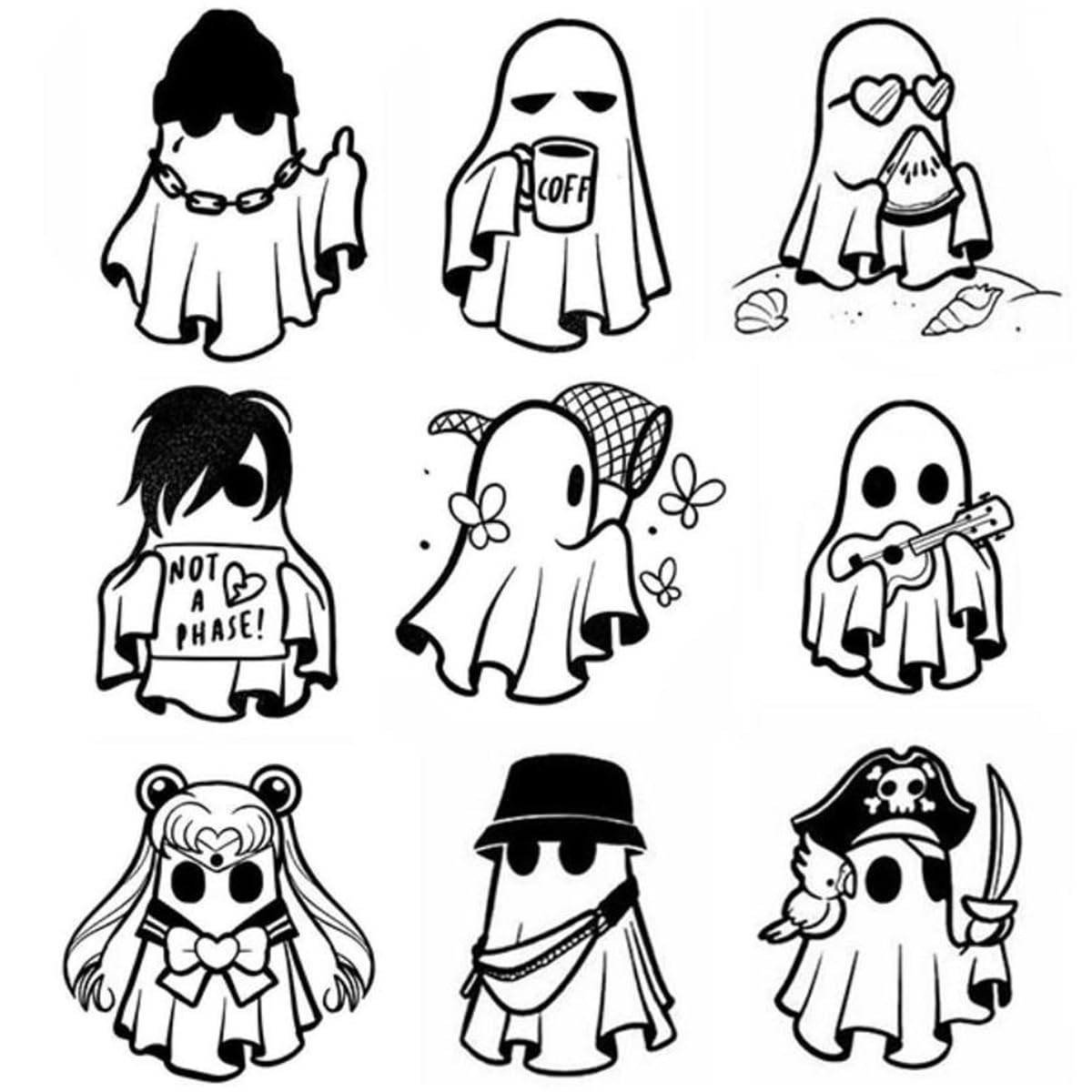 INKARTLINK Tattoo Tech, 2 Sheets Extra-Large Semi Permanent Tattoo, Adult Art Design Temporary Tattoos, Lasts 1-2 Weeks, Waterproof, Realistic Look, No Adhesive, No Reflection (Little Ghost Designs)