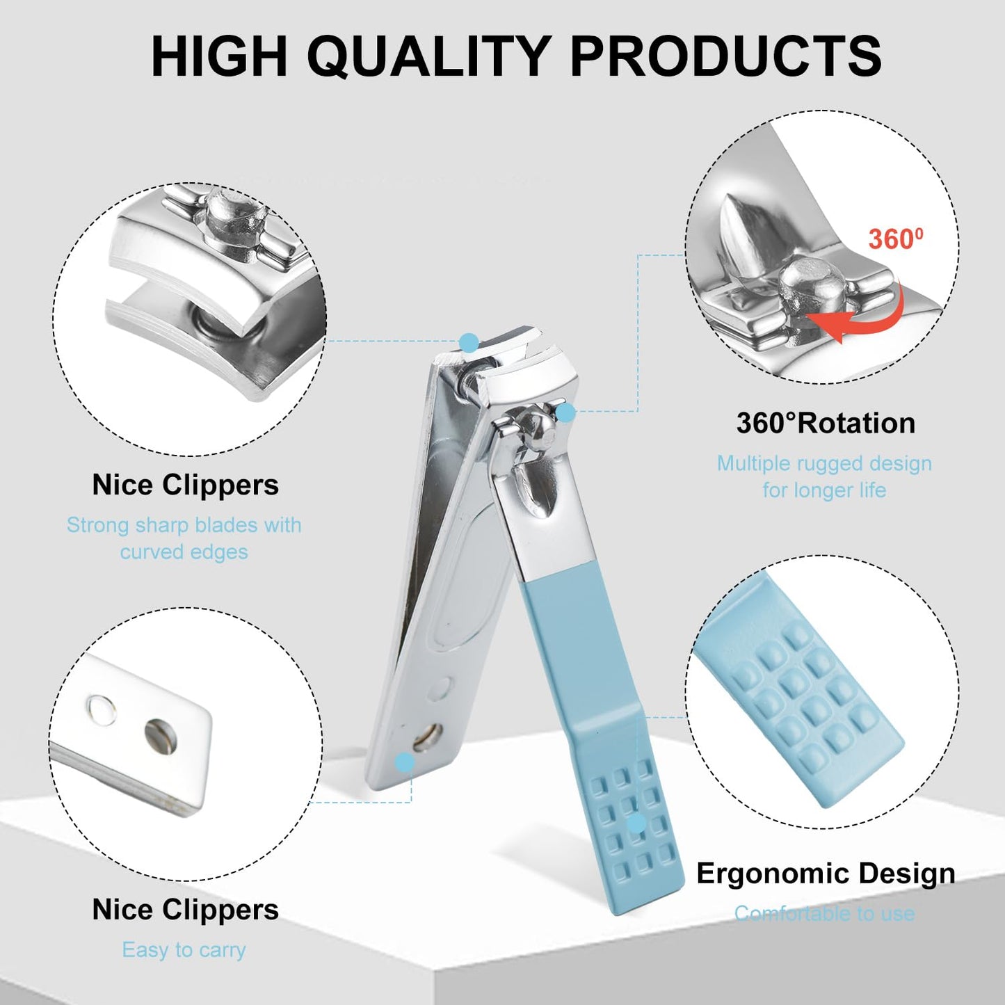 10 Piece Nail Kit, Manicure Kit, Nail Care Kit For Women, Manicure Pedicure Set, Nail Clippers Toenail Clippers Kit, Professional Manicure Kit Pedicure Kit, with Luxurious Travel Case - Light Blue