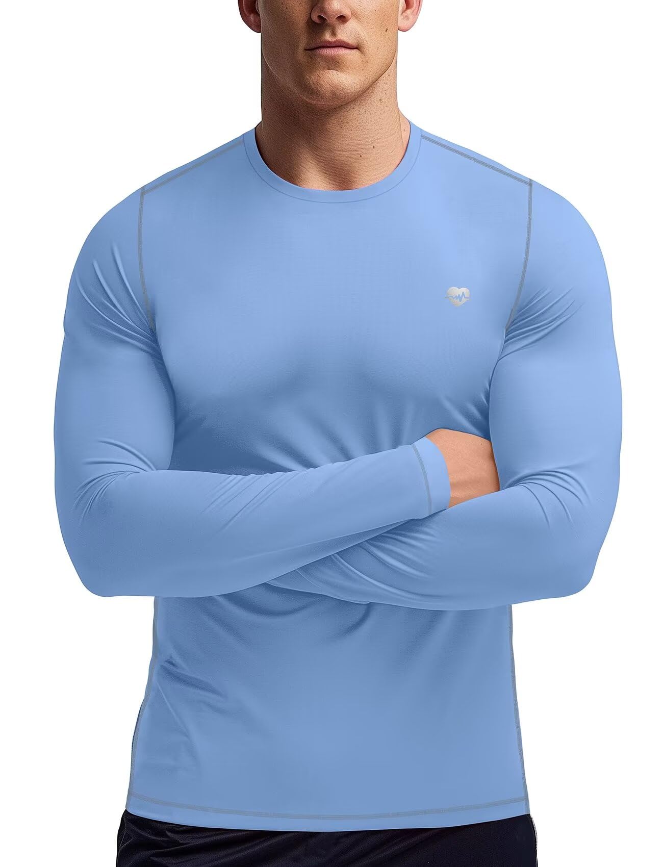 Zengjo Thermal Shirts for Men Workout Long Sleeve(Sky Blue,M)