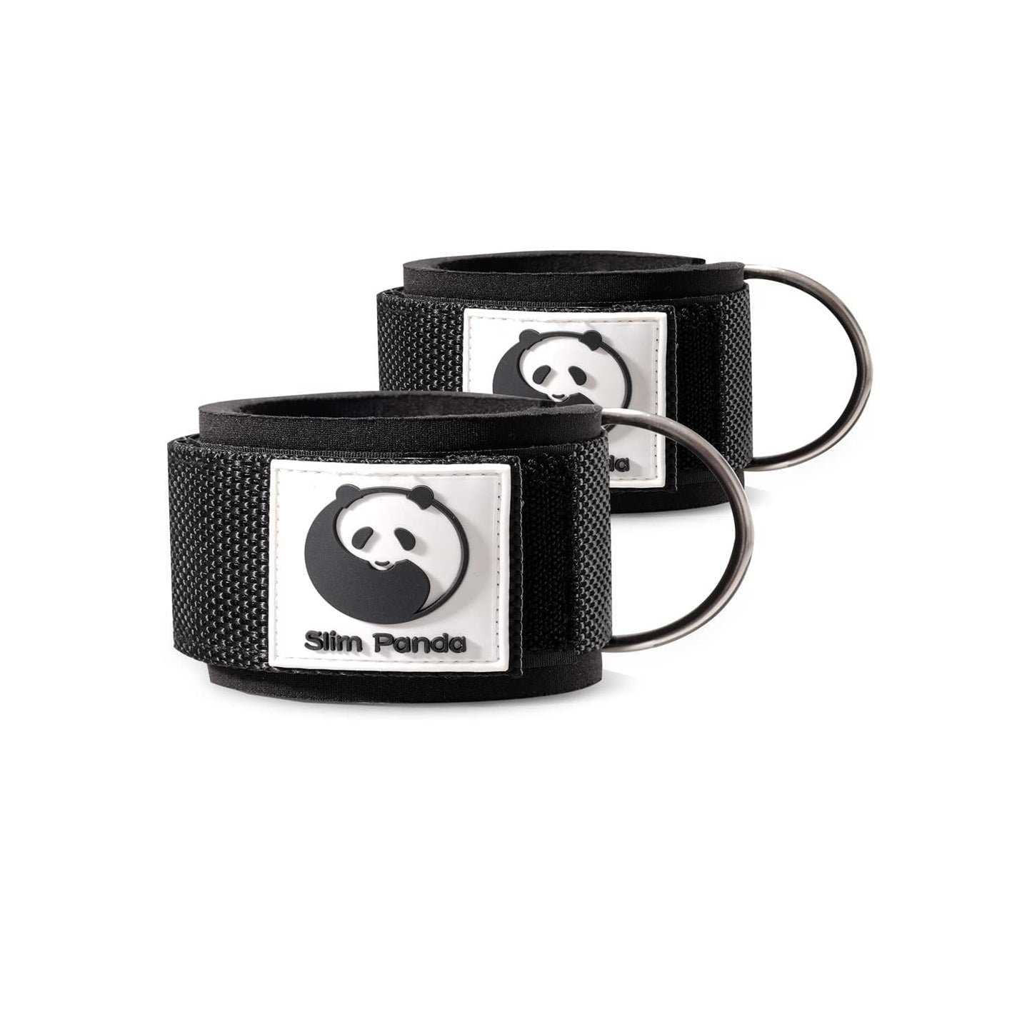 Slim Panda Ankle Strap for Cable Machine,Ankle Cuff for Kickbacks, Booty Hip Abductors,Glute Workouts, Leg Extensions, Curls for Men and Women, Adjustable with Double D-Rings (Pair, Simple Black)