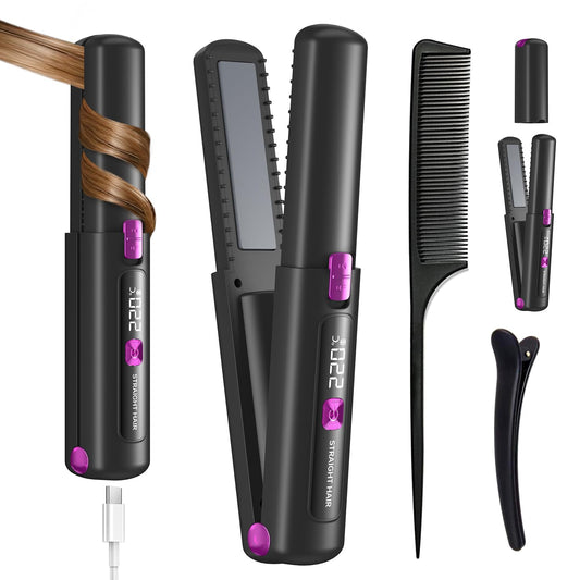 Hair Straightener,Cordless Rechargeable Flat Iron (LCD),Cordless Hair Straightener 4500mAh,Portable Travel Straightener and Curler 2 in 1,Mini Ceramic Curling Iron,USB Rechargeable Hot Tools