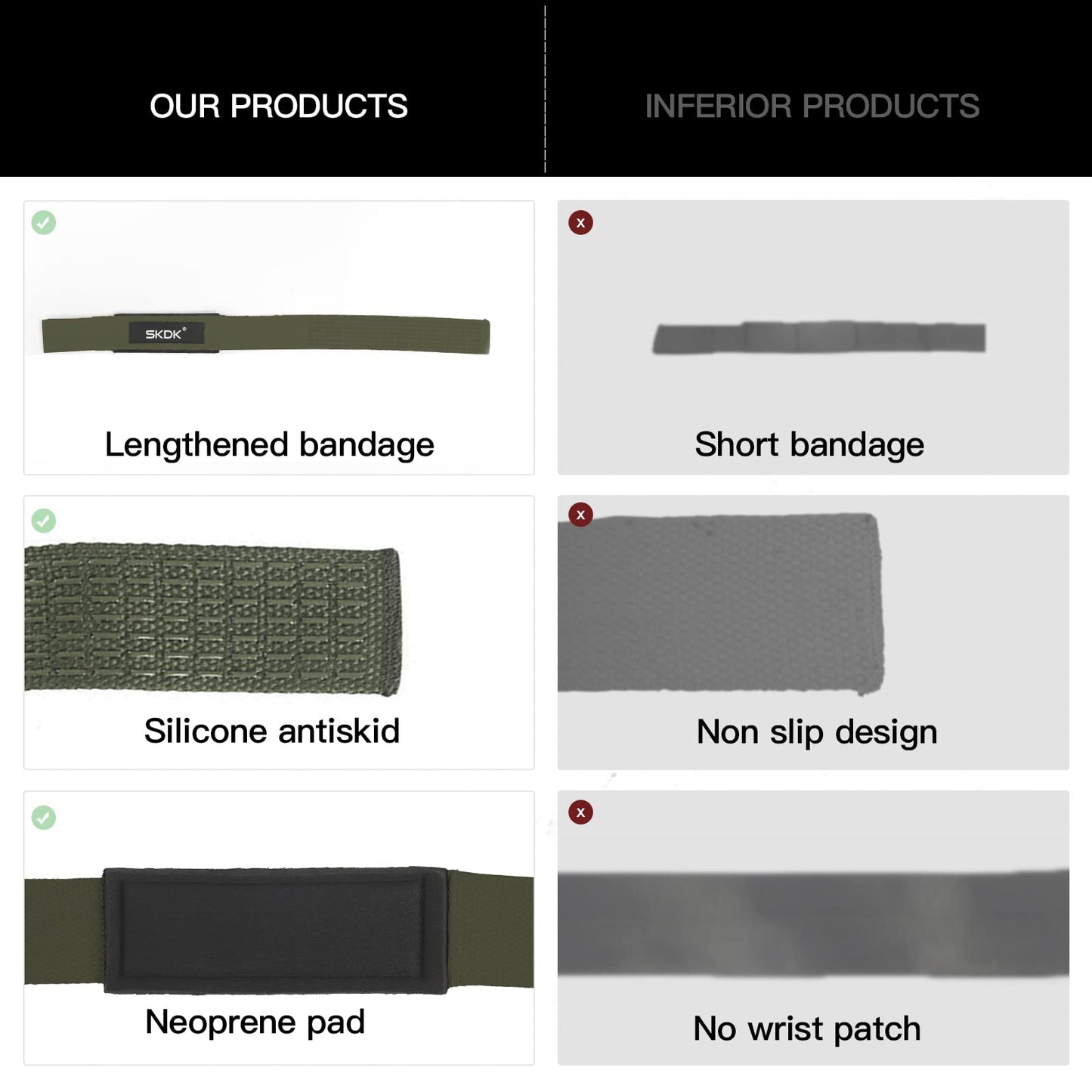 SKDK Cotton Hard Pull Wrist Lifting Straps Grips Band-Deadlift Straps with Neoprene Cushioned Wrist Padded and Anti-Skid Silicone - for Weightlifting, Bodybuilding, Xfit, Strength Training (ArmyGreen)