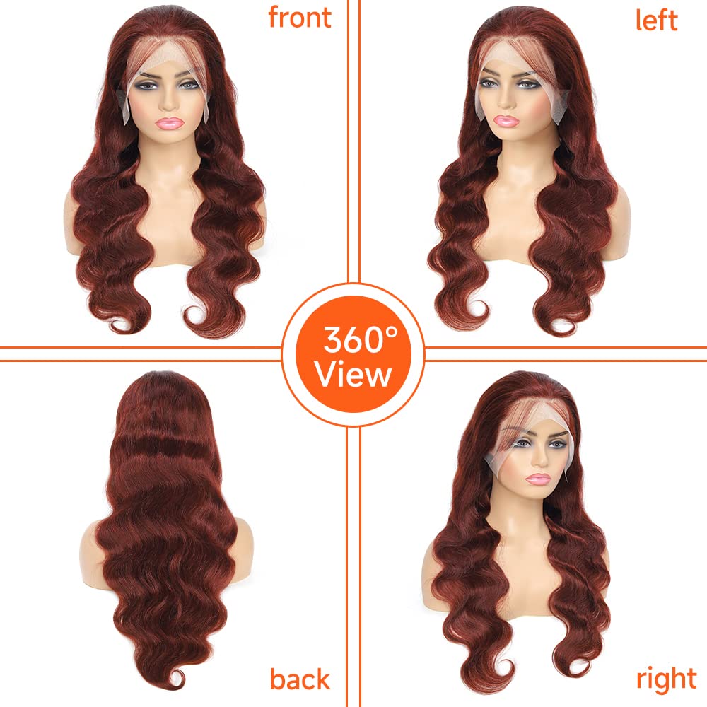 Reddish Brown Lace Front Wigs Human Hair Pre Plucked 13x4 Auburn Colored Human Hair Lace Front Wigs Body Wave Glueless Wigs Human Hair HD Lace Frontal Human Hair Wig 22 Inch