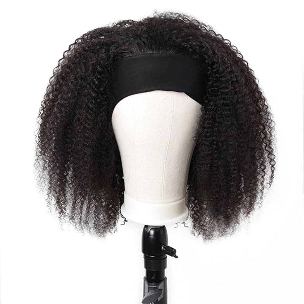 ISEE Hair Afro Kinky Curly Headband Wig Human Hair 180% Density Afro Wigs for Black Women Natural Curls 10A Glueless Human Hair Wigs (16 Inch)
