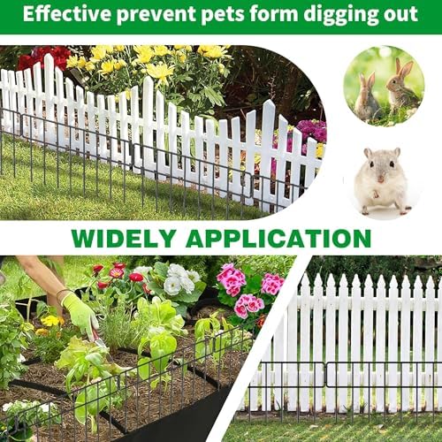 20Ft(L) X 13Inch(H) Animal Barrier Fence, 14 Pack Garden Fence, Metal Garden Edging Fence Border, No Dig Fencing for Dog Rabbits Ground Stakes Defense and Outdoor Patio Fence Extension