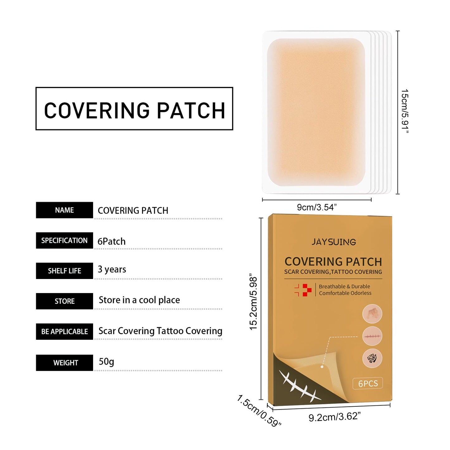 Tattoo Cover Up Tape, 6 PCS Flesh-Colored Ultra Thin Patches for Concealing Tattoos, Scars, Birthmarks, Invisible, Waterproof, and Breathable Makeup Skin Tone Concealer Stickers for Flawless Coverage