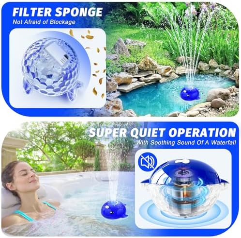 Pool Fountain with Remote, Dolphing Rechargeable Floating Pool Fountain with Lights, Above Ground Pool Water Fountains with Anchor, Swimming Pool Fountains for Inground Pool-1PC,Blue