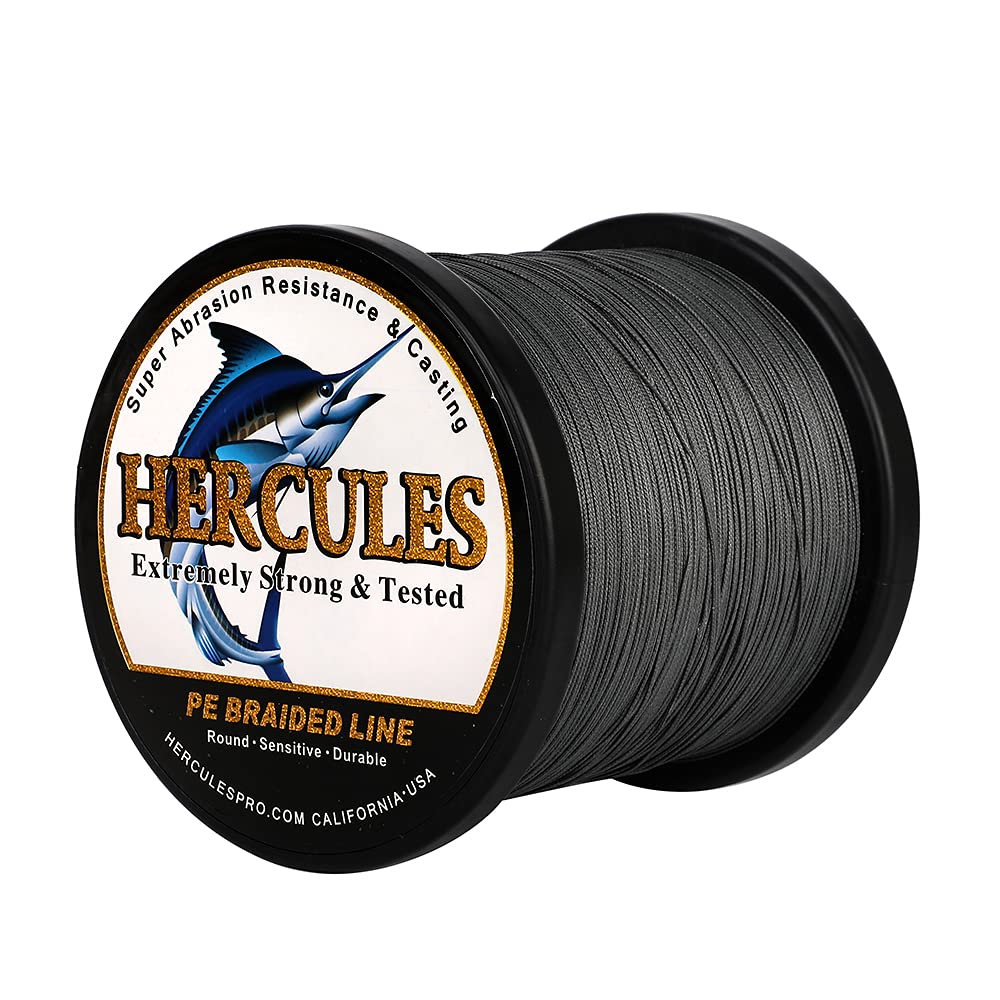 HERCULES Braided Fishing Line 12 Strands, 100-2000m 109-2196 Yards Braid Fish Line, 10lbs-420lbs Test PE Lines for Saltwater Freshwater - Grey, 10lbs, 100m