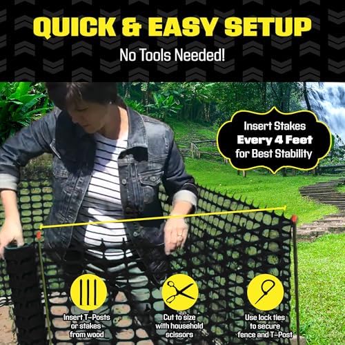 BOEN 4' x 100' Black Temporary Fencing, Mesh Snow Fence, Plastic, Safety Garden Netting, Above Ground Barrier, for Deer, Kids, Swimming Pool, Silt, Lawn, Rabbits, Poultry, Dogs