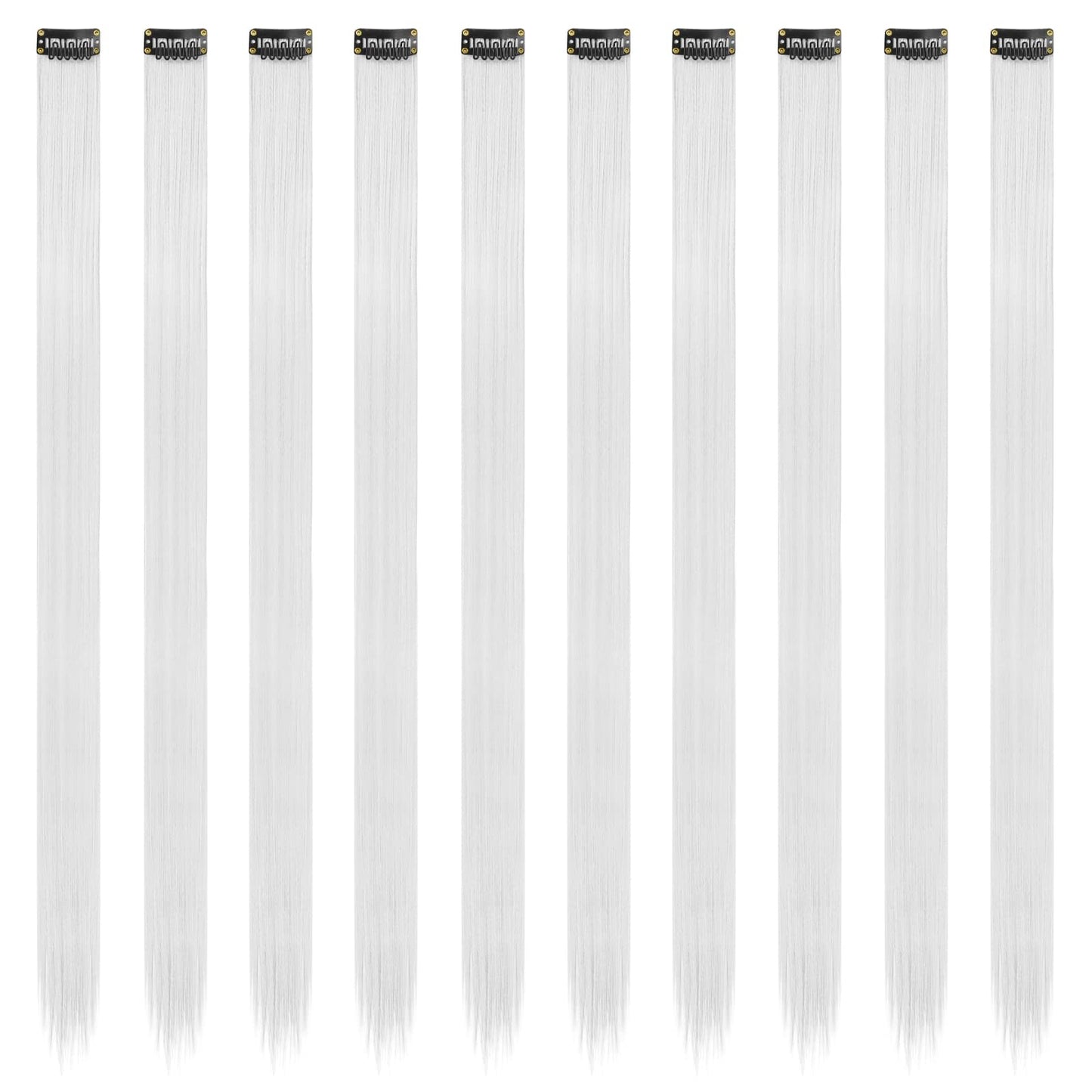 FESHFEN Colored Clip in Hair Extensions - 10 PCS Silver Gray Highlighted Hair Piece Straight Synthetic Clip in Hairpieces for Women 22 inch