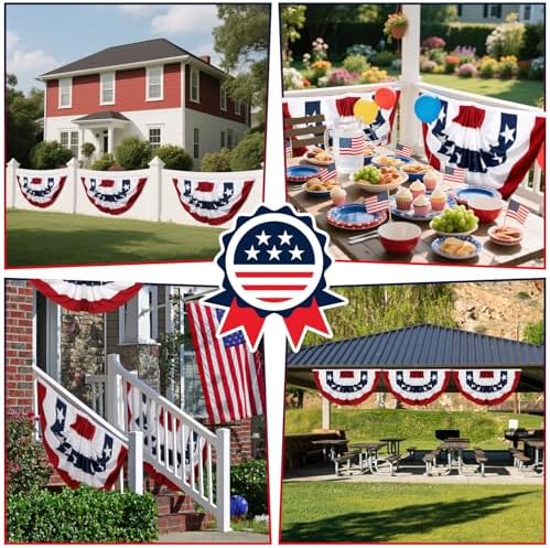 4 Pack Large USA Patriotic Pleated Fan Flag Set - 3x6 Ft American Bunting Flags with Sewn Stripes, Brass Grommets - Memorial Day Independence Day 4th of July Outdoor Decorations