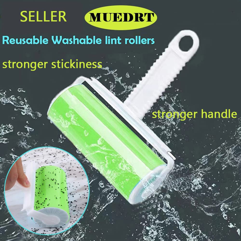 Sticky Gel Lint Roller 5 Pack, Reusable Washable Lint Roller Portable Pet Hair Remover Cleaner with Cover for Clothes, Pet Hairs, Carseats, Include Medium/Small Size (Green)