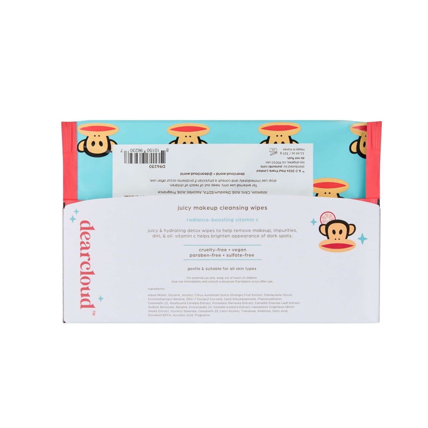 dearcloud x Paul Frank Juicy Makeup Cleansing Wipes - Vitamin C Makeup Remover Towelettes (60 count)