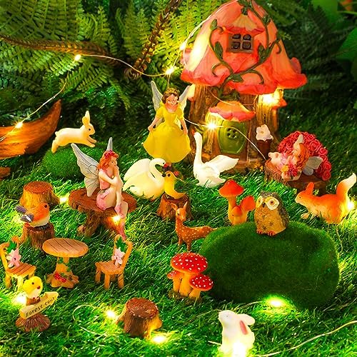 Soaoo Fairy House Garden Figurines Kit Spring Garden Decor Easter Basket Decoration Spring Decoration Outdoor Wildflower Butterfly Fairy Mushroom Party Supplies Micro Landscape Ornaments
