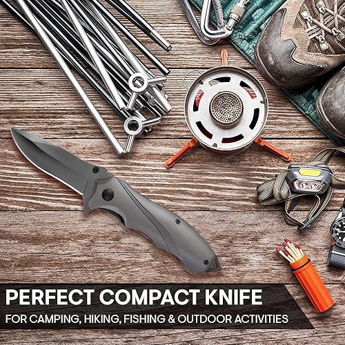 Grand Way Tactical Knife for Men - Black Pocket Knife - Best Spring Assisted Knife with Glass Breaker and Pocket Clip - Cool Folding Knives for Military Work Camping - Birthday Gifts for Dad 6495 B