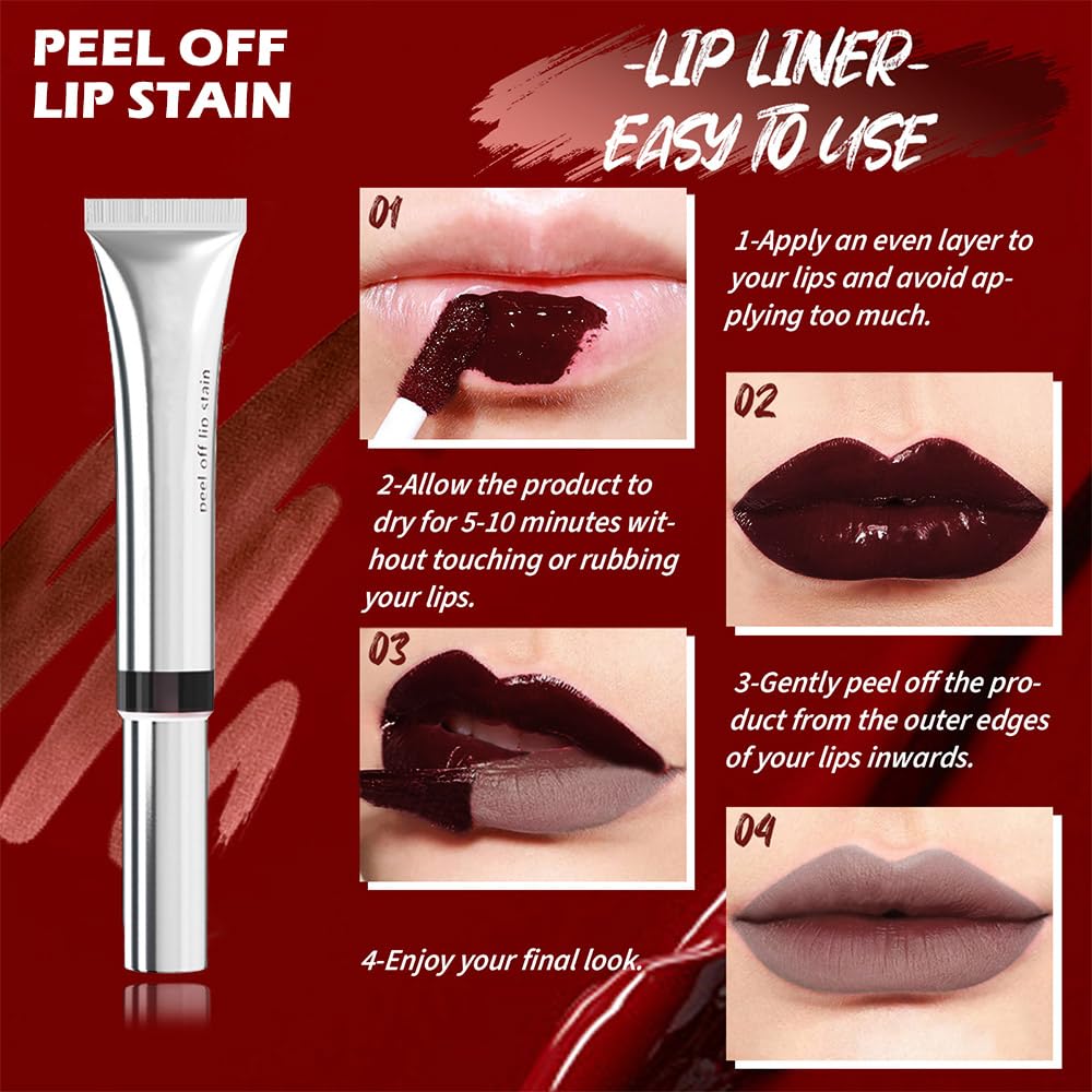 evpct Lip Tains Peel off, 3Pcs Peel off Lip Liner Tattoo Lip Stain Tint Gloss Makeup Set, Long Lasting Waterproof 24 Hours Matte Transfer-proof Color Stay Lipstick, Deep Green & Taupe & Brown