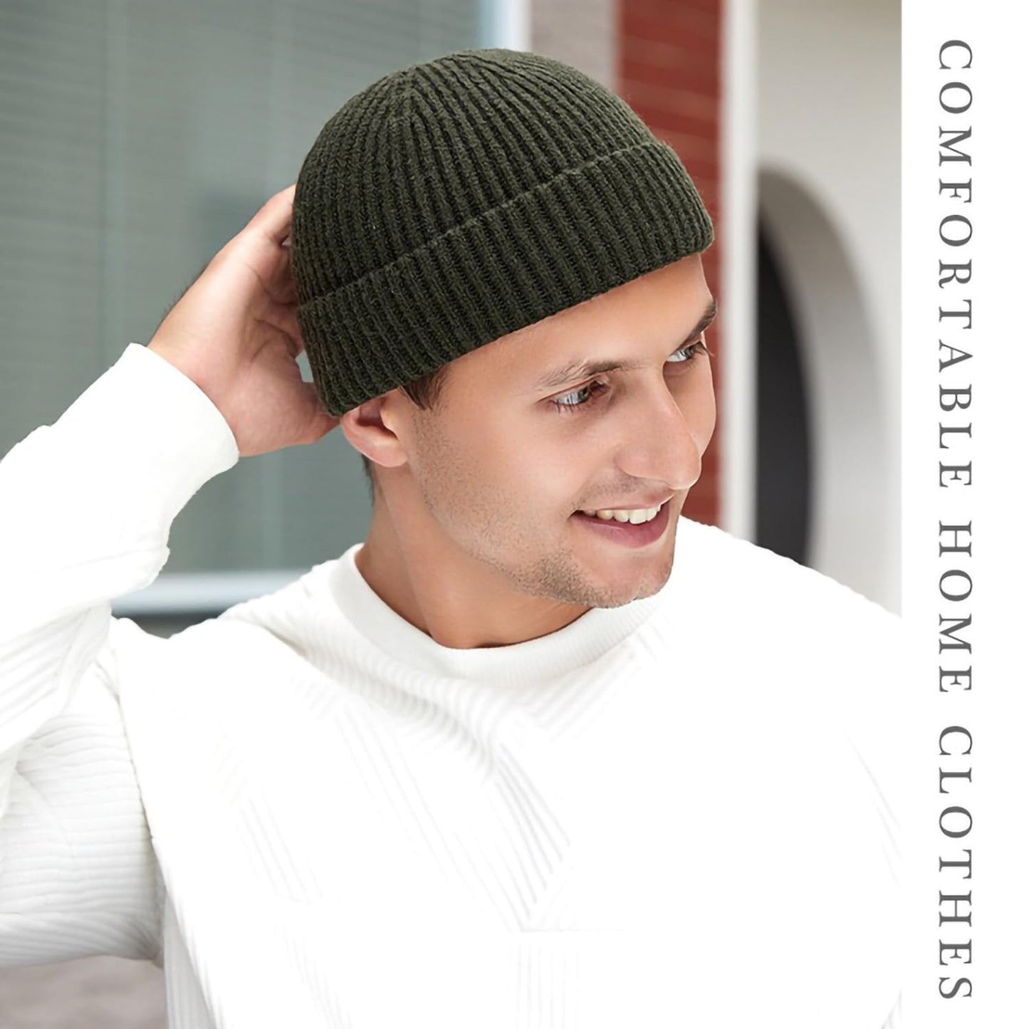 Irzaki Fisherman Beanie for Men Knit Trawler Beanie Short Cuffed Watch Cap for Men Women Green